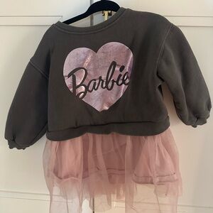Zara Girls Pink Heart Barbie Sweatshirt Dress - Gray & Dusty Pink